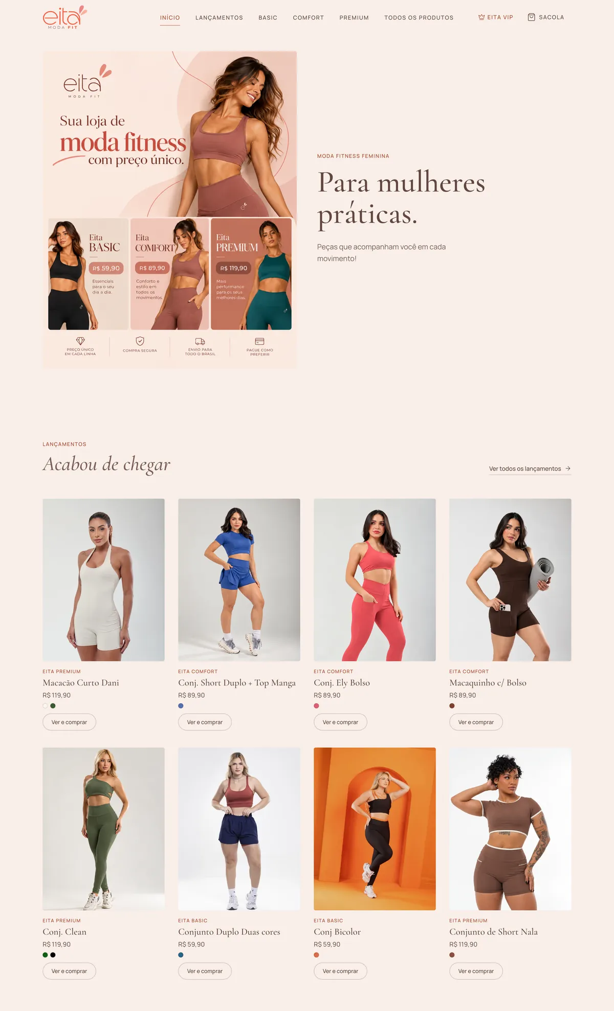 Eita Moda Fit, loja virtual de moda fitness com as linhas Basic, Comfort e Premium